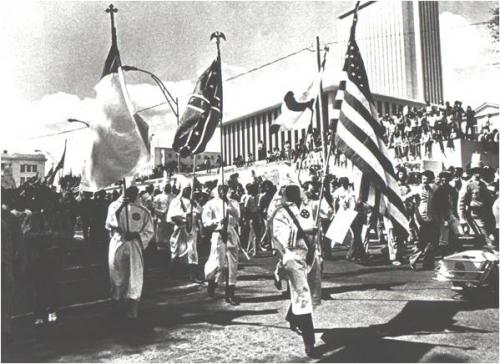 Anti-Black Violence- KKK- A Ku Klux Klan rally in Tallahassee in Feburary 1977. Florida State Archives