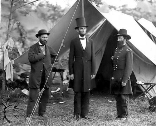 Lincoln at the Antietam Battlefield with General George B. McCellan and Allan Pinkerton who headed what became the Secret Service.