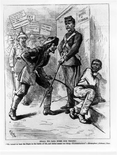 Reconstruction- A former slave being accosted by a southern white man during Reconstruction