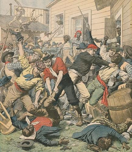 The cover of Le Petit Journal_ 7 October 1906. Depicting the race riots in Atlanta  Georgia. The Lynchings in the United States The Massacre of Negroes in Atlanta. Public Domain