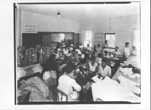 Work- The Negro sewing shop of the Tampa Urban league probably in the 1940s. Burgert Brothers Tampa Hillsborough Public Library